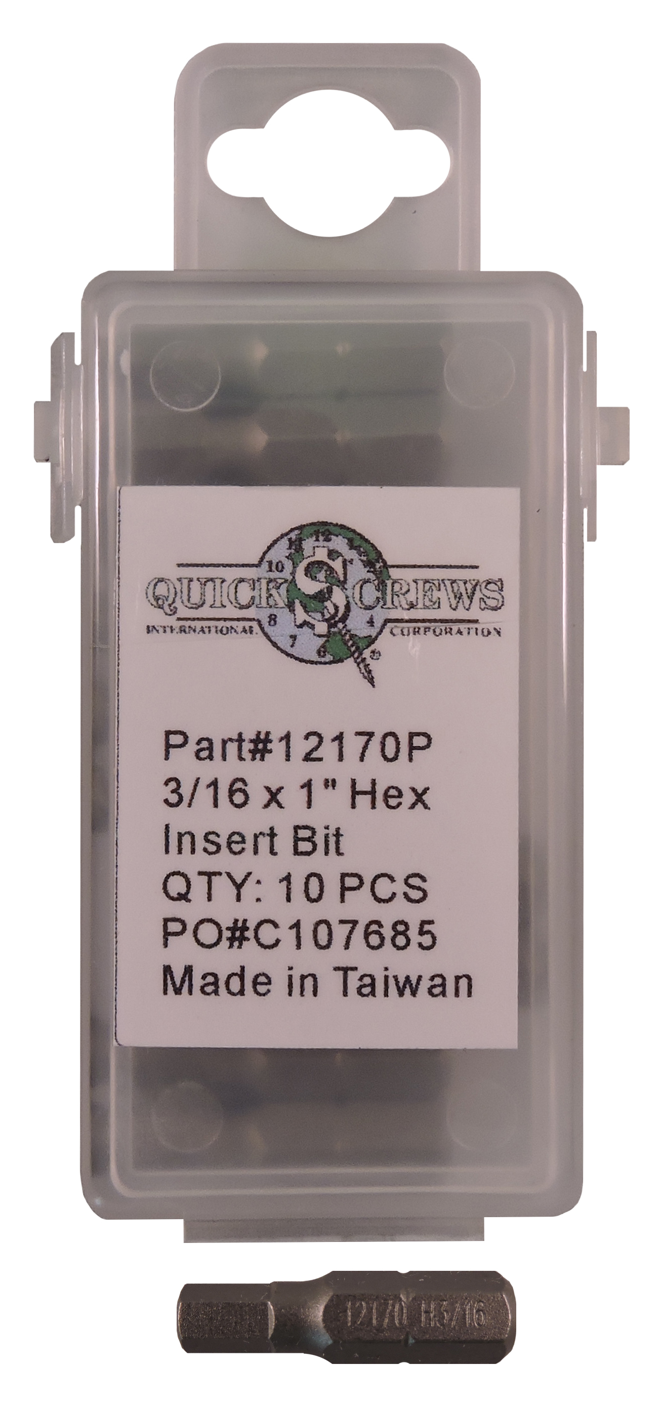 3/16" X 1" HEX INSERT BIT 10/BX